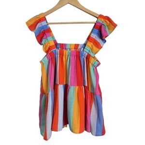 Andthewhy Multicolor Babydoll Square Neck Tank Women’s Sz M Ruffled Straps Y2K